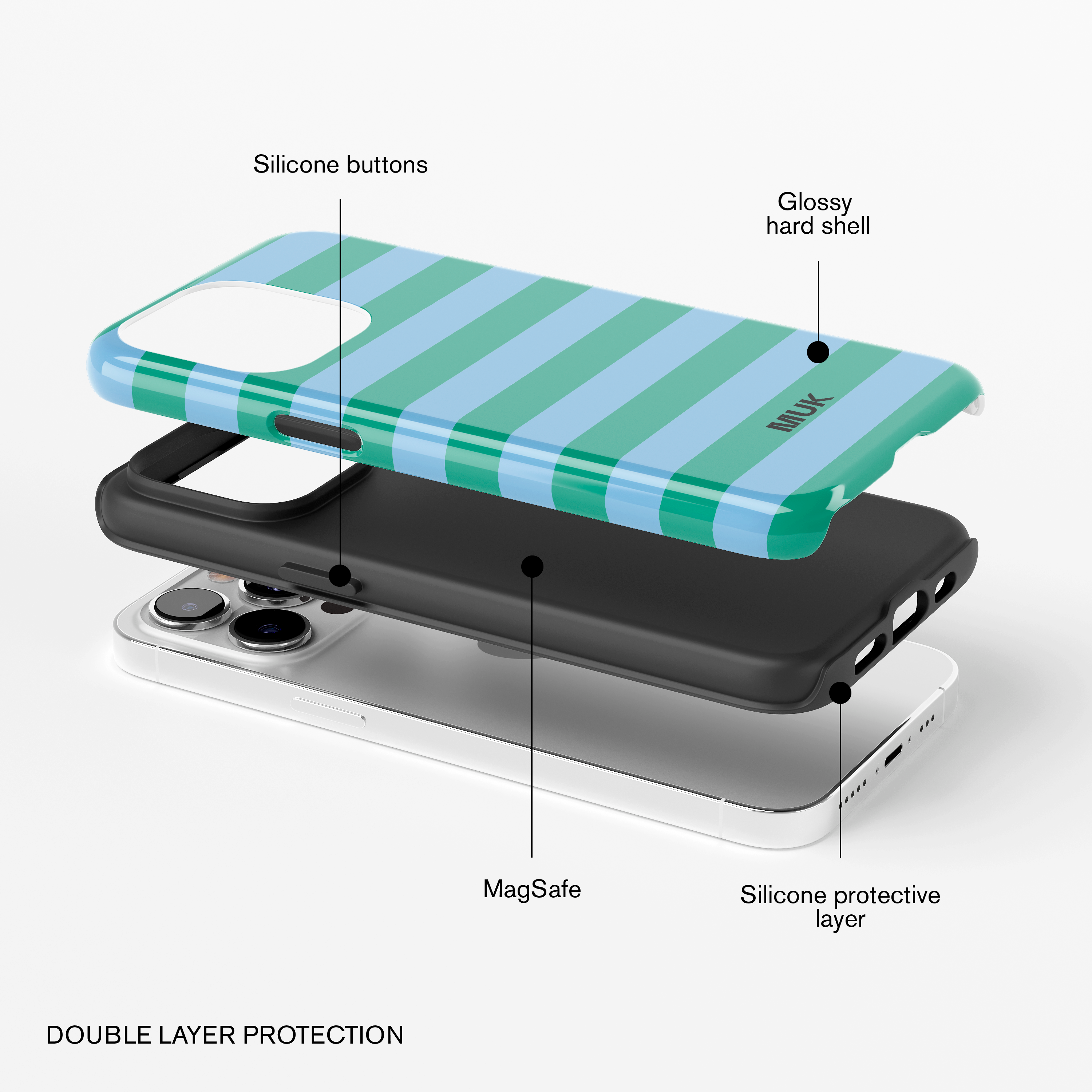 Tough Magsafe phone case -Stripes Blue Green