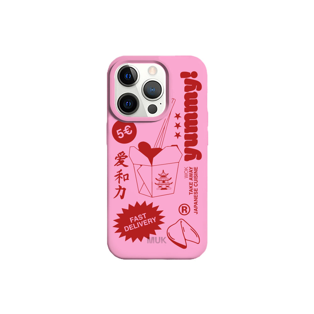 Funda de móvil TPU rosa con diseño Yummy en rojo
