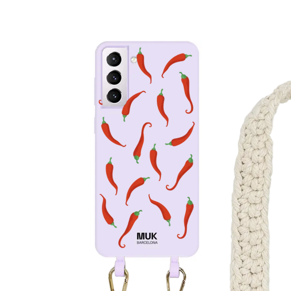 Funda de móvil compatible con MagSafe con estampado de Chili's sobre base de color lila. Fundas de móvil con carga inalámbrica (a partir del iPhone12).
