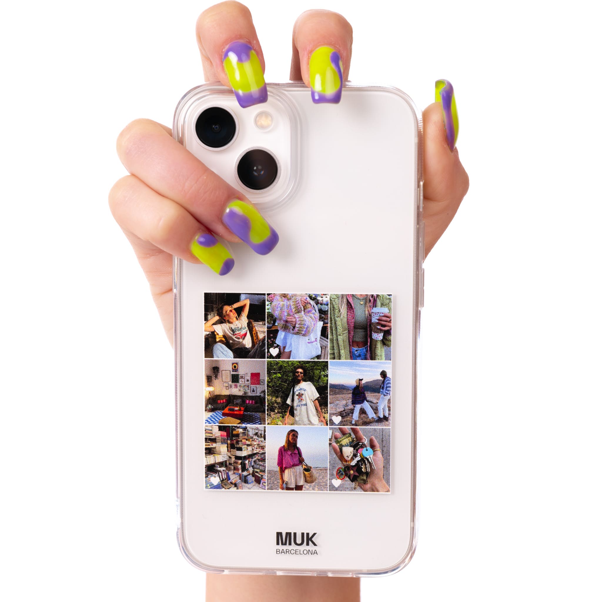 Funda de móvil transparente personalizada Collage Grid 9 fotos. Haz un remix de tus momentos favoritos.
