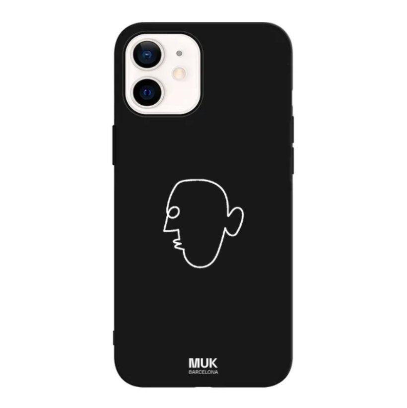 Black TPU  case with an abstract face design with a 6 and a 4.
