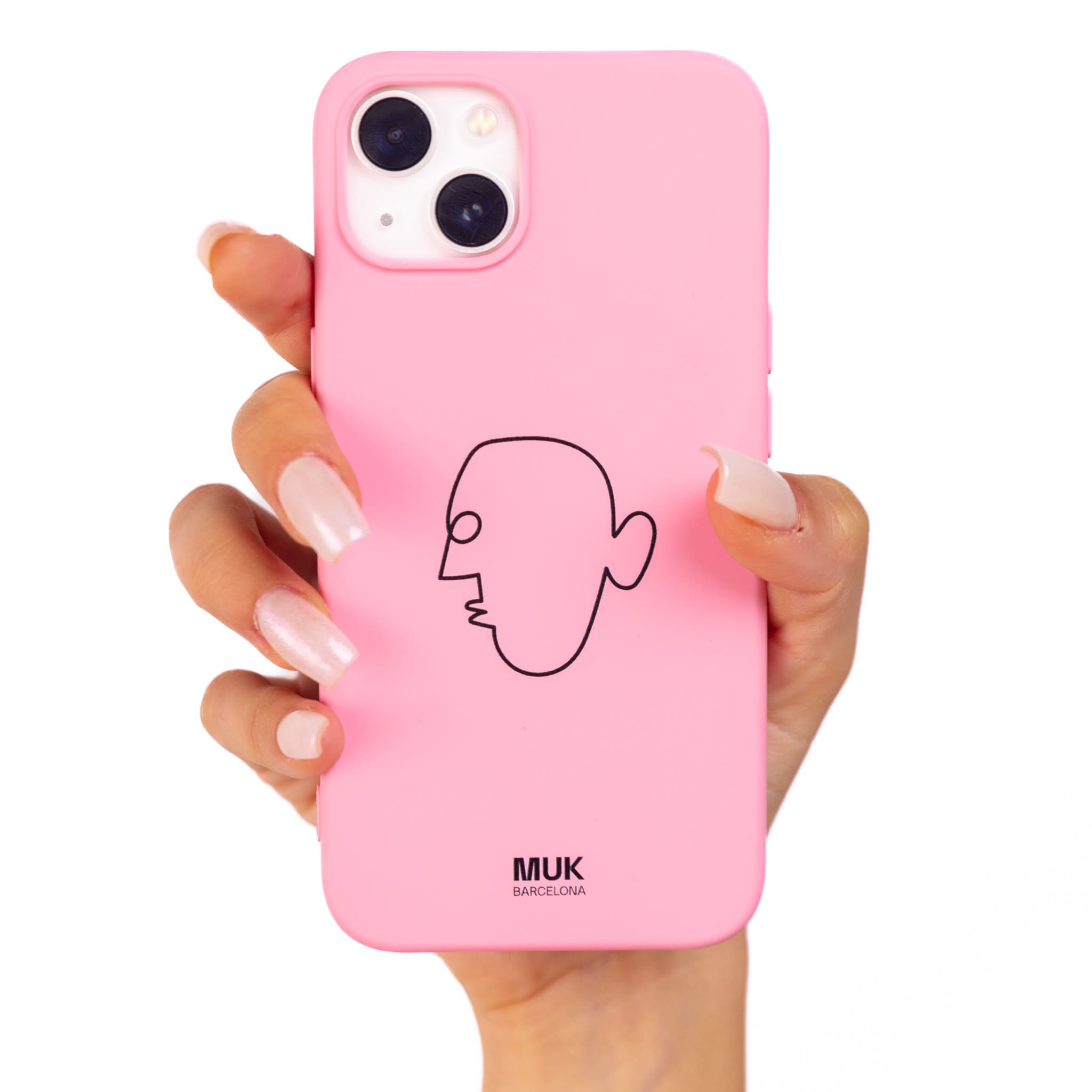 Pink TPU  case with an abstract face design with a 6 and a 4.
