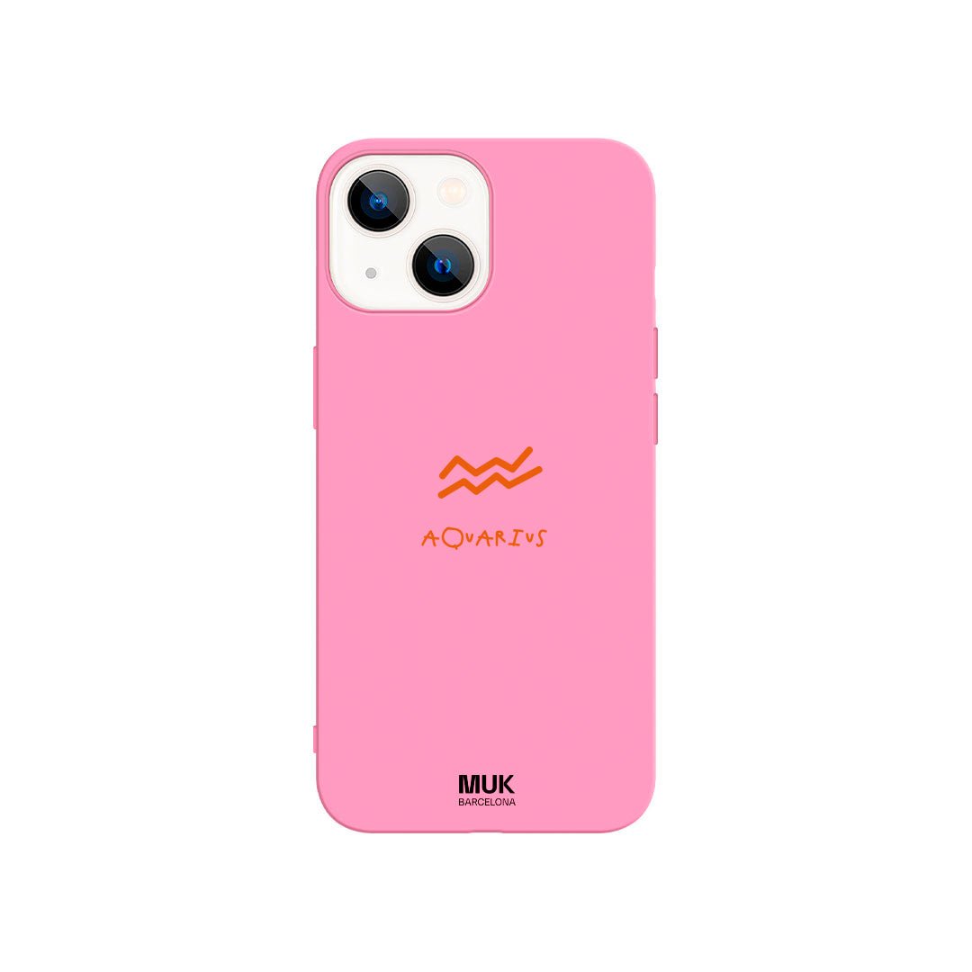 Pink TPU phone case with Aquarius zodiac sign design.
