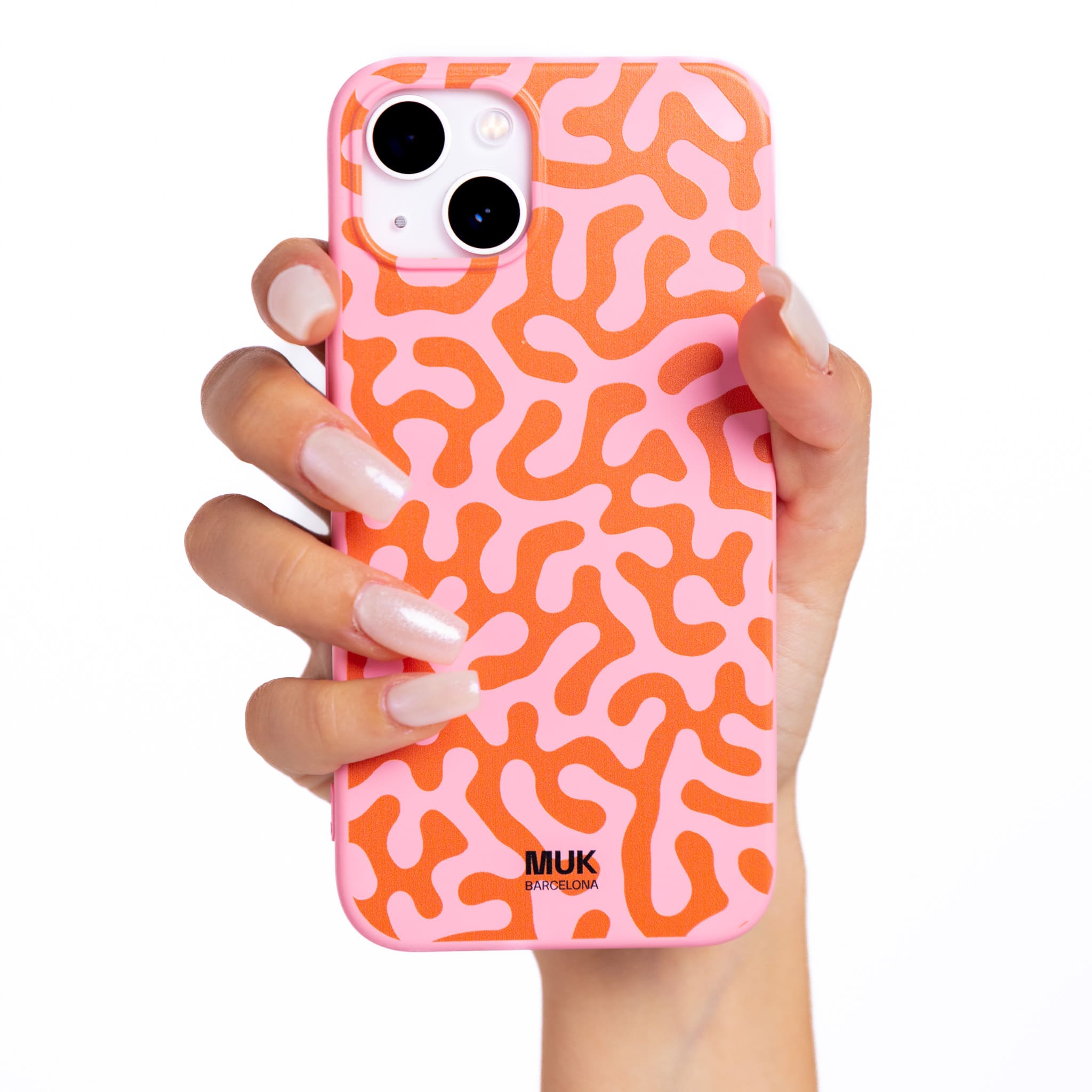 Pink TPU  case with coral design on top.
