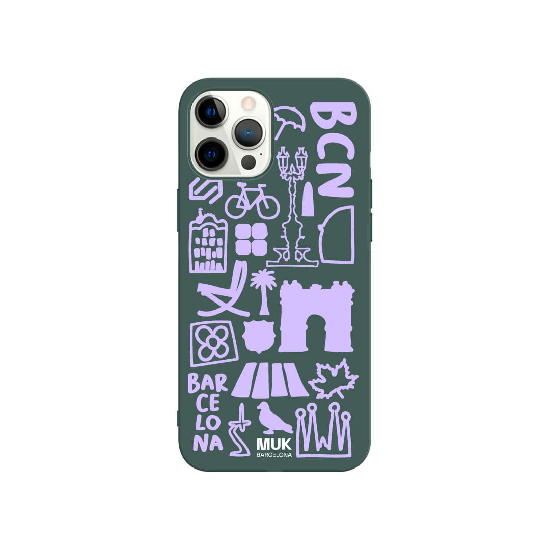 TPU lagoon  Phone Case with a mix of symbolic drawings of Barcelona.
