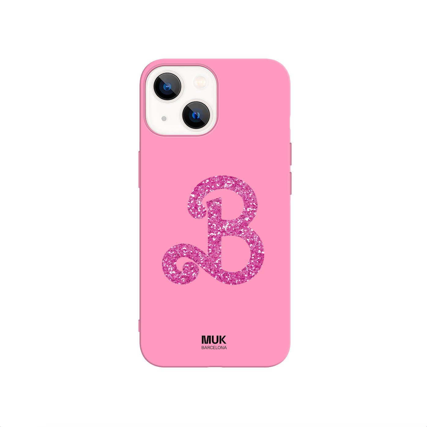 Pink TPU  case. Barbie initial with pink glitter effect.
