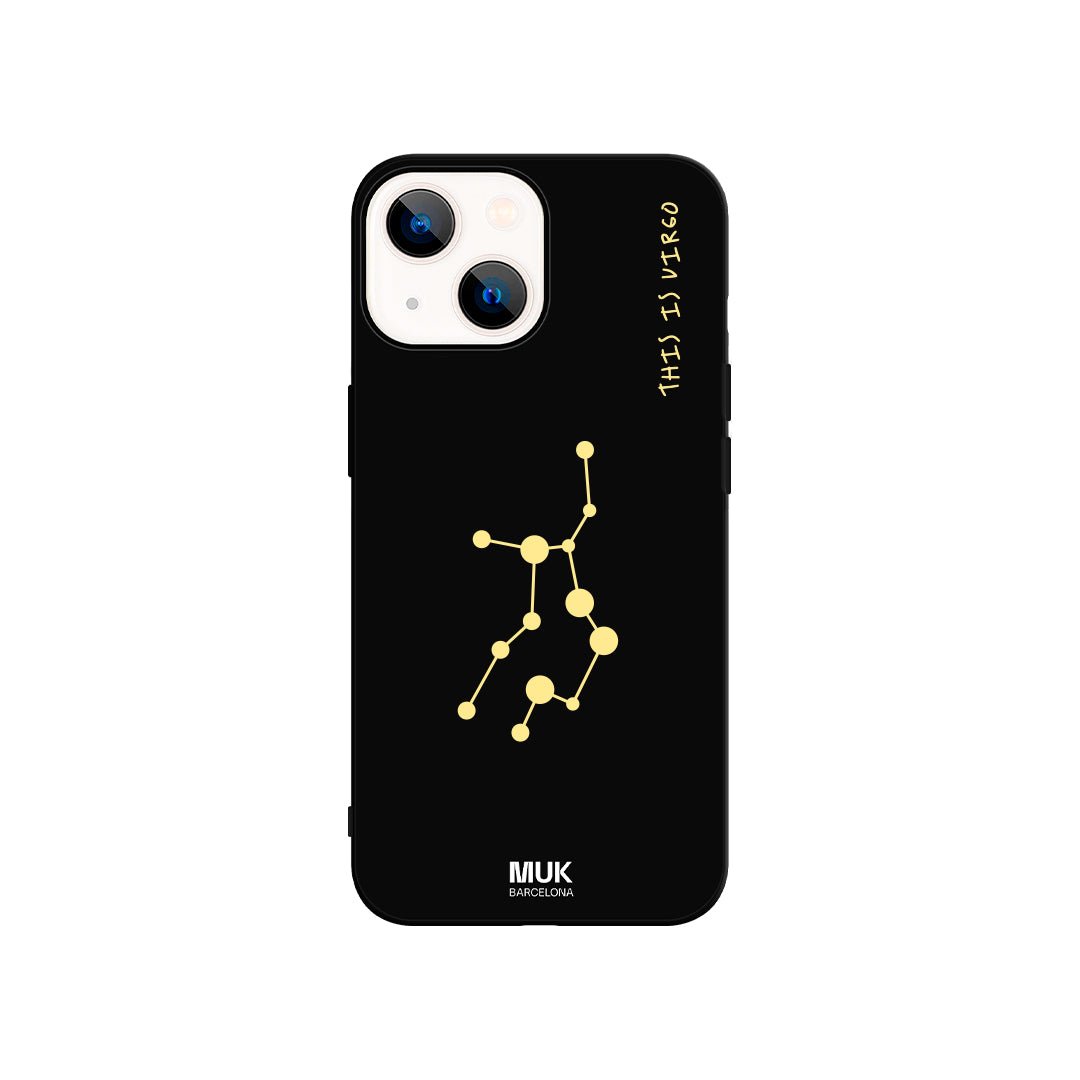 Black TPU phone case with Virgo zodiac constellation design
