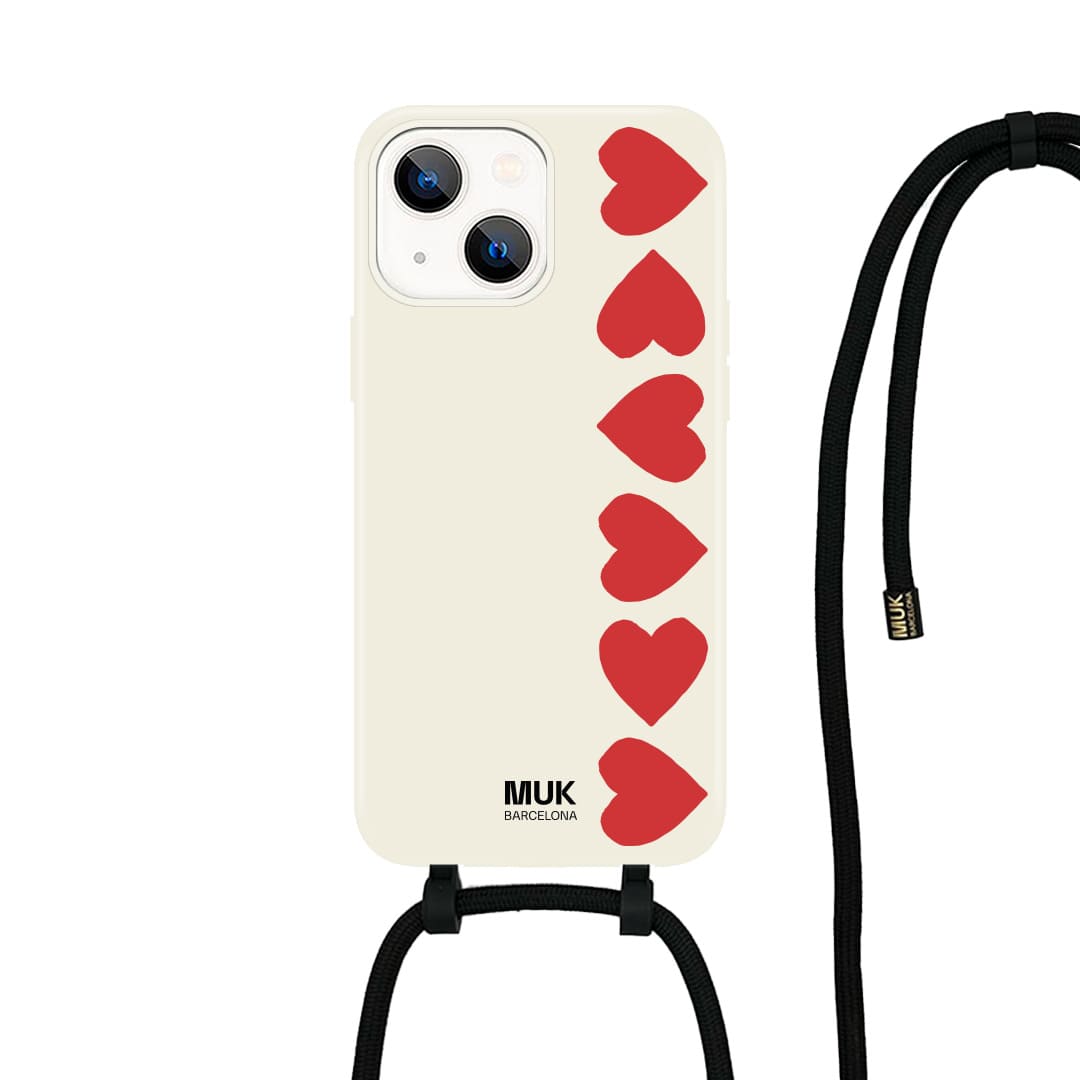Funda de móvil compatible con MagSafe con estampado de corazones sobre base de color gris piedra. Fundas de móvil con carga inalámbrica (a partir del iPhone12).
