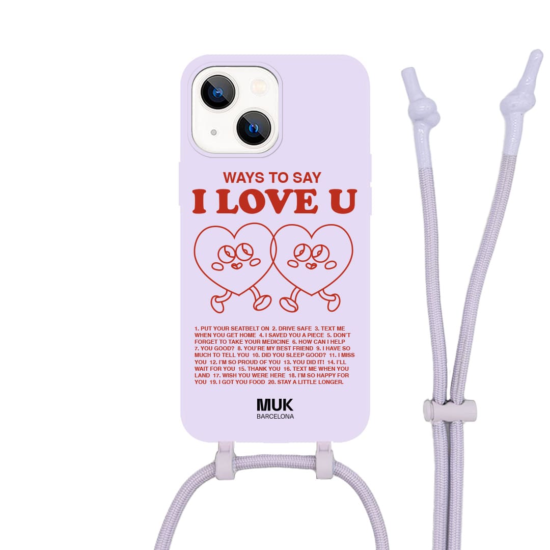 Funda de móvil compatible con MagSafe con frase "Wants to say I love you" sobre base de color lila. Fundas de móvil con carga inalámbrica (a partir del iPhone12).

