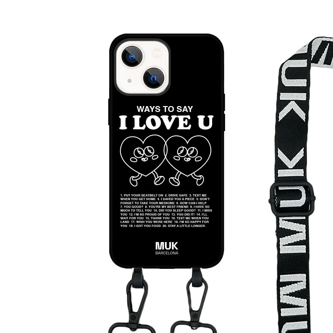 Funda de móvil compatible con MagSafe con frase "Wants to say I love you" sobre base de color negro. Fundas de móvil con carga inalámbrica (a partir del iPhone12).
