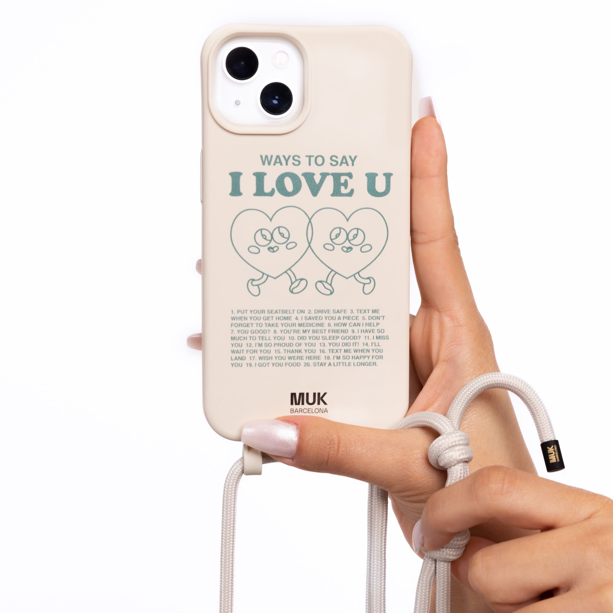 Funda de móvil compatible con MagSafe con frase "Wants to say I love you" sobre base de color gris piedra. Fundas de móvil con carga inalámbrica (a partir del iPhone12).
