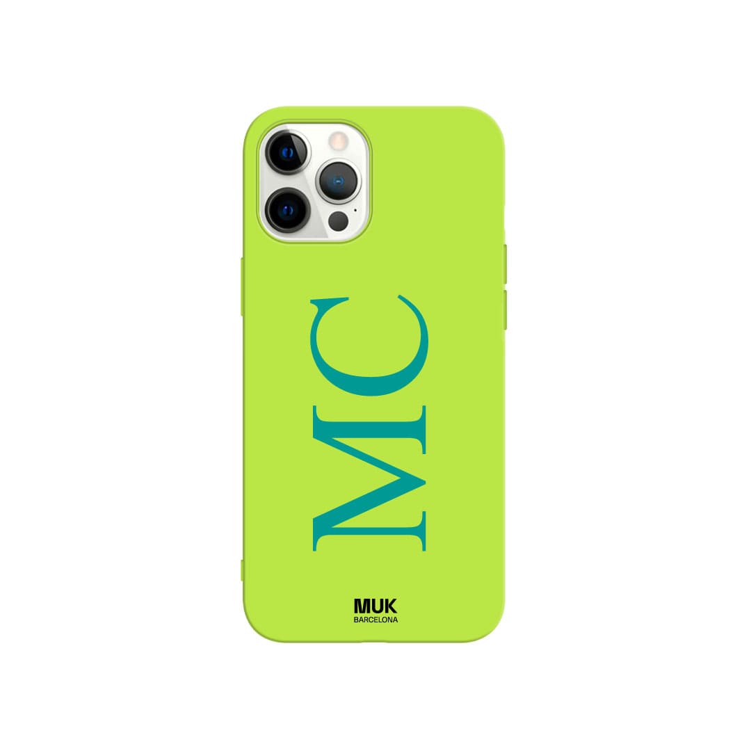 Lime TPU  case personalized with vertical initials with elegant typography in 10 different colors.
