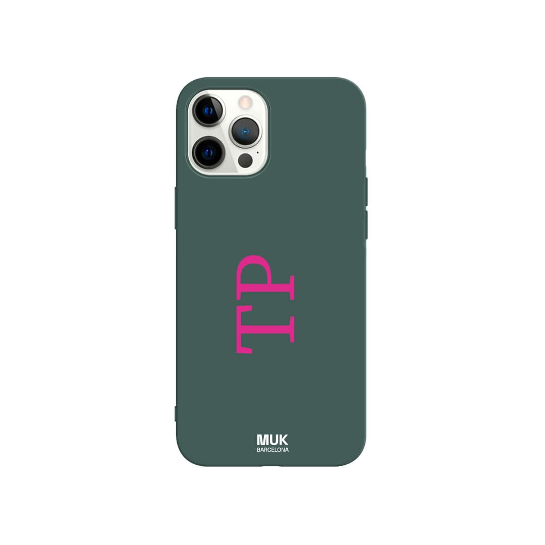 TPU lagoon  Phone Case personalized with vertical initials with printing typography in 10 different colors.
