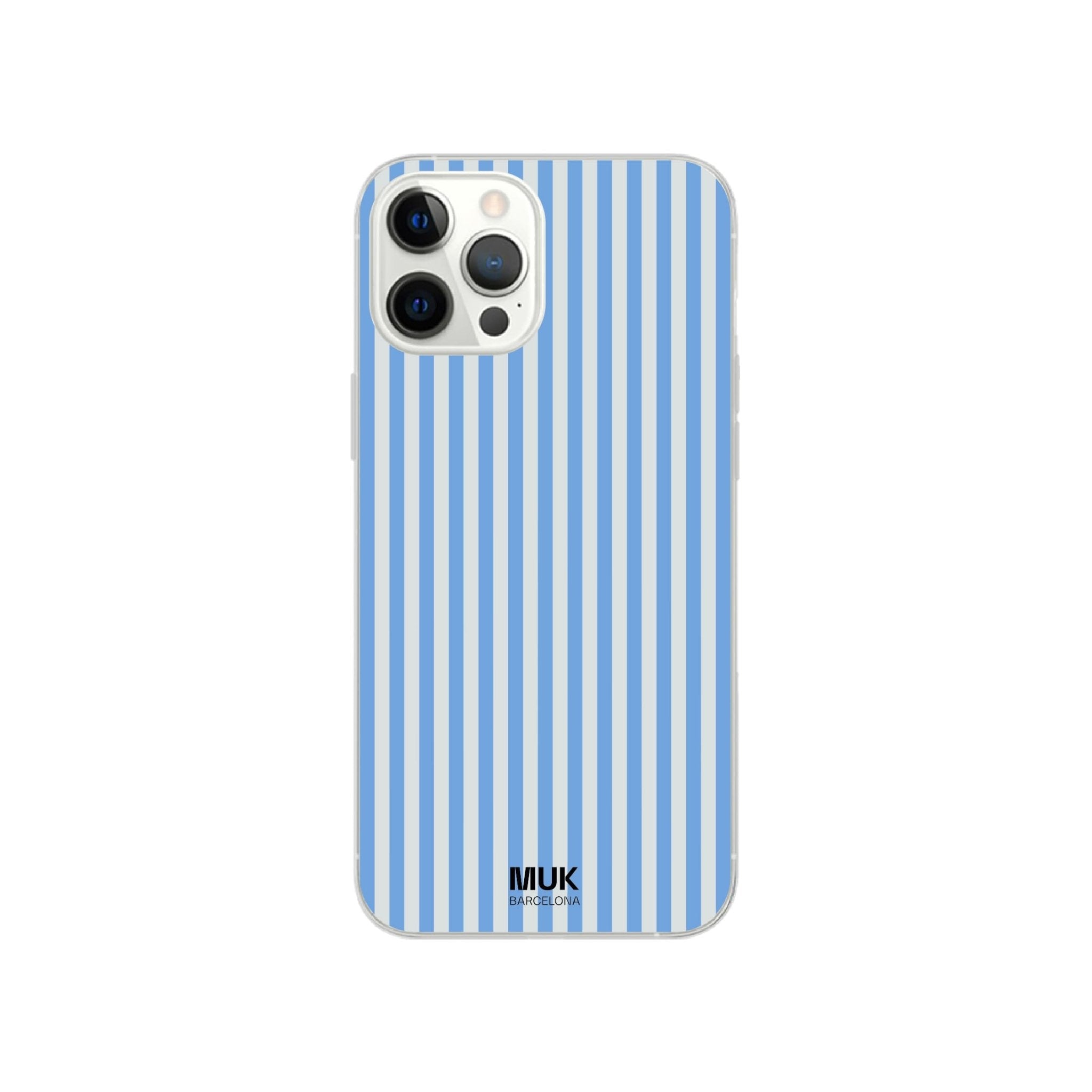 Clear phone case with blue stripes in sailor style.
