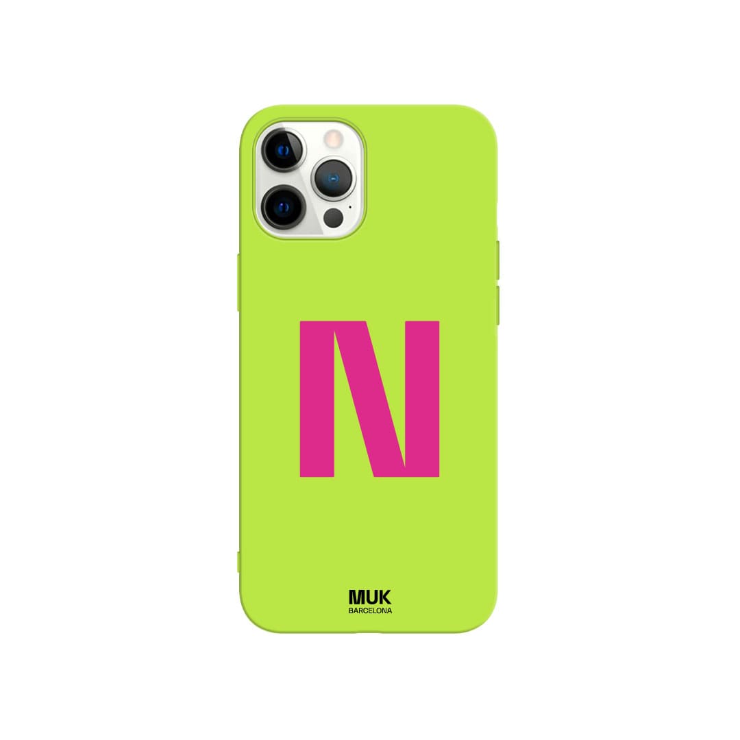 Lime TPU  case with personalized initial in 10 different colors.
