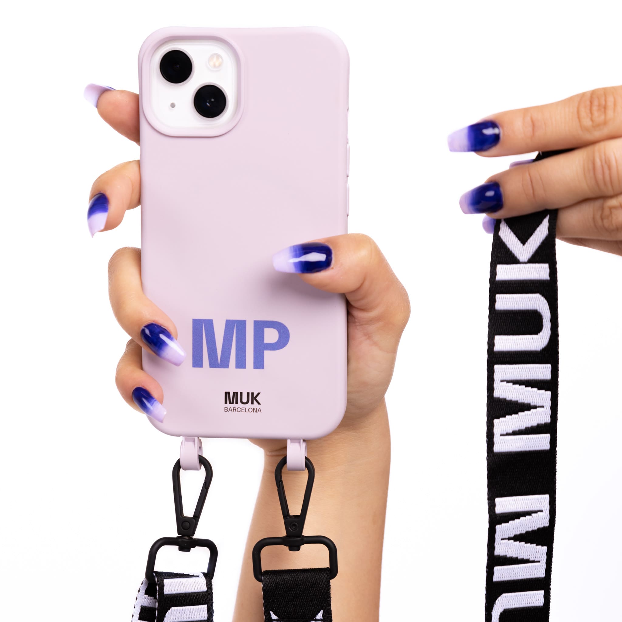  Phone Case compatible with MagSafe personalized with a maximum of 3 initials at the bottom in different colors on a lilac base.  Phone Cases with wireless charging (from iPhone12).
