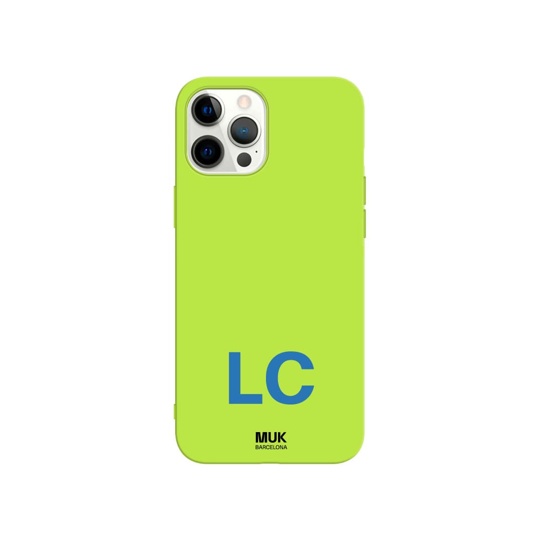 Lime TPU  case personalized with initials on the bottom in 10 different colors.
