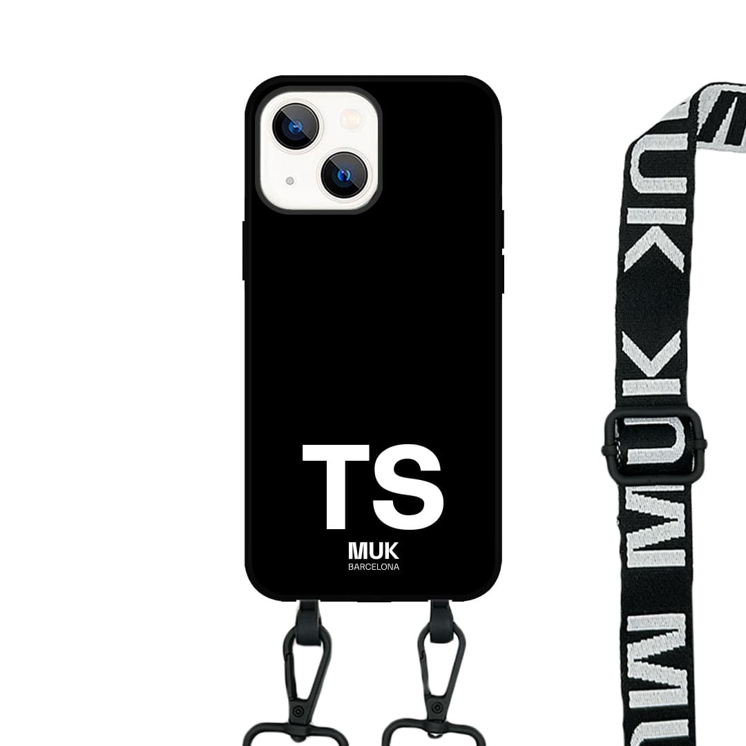  Phone Case compatible with MagSafe personalized with a maximum of 3 initials at the bottom in different colors on a black base.  Phone Cases with wireless charging (from iPhone12).
