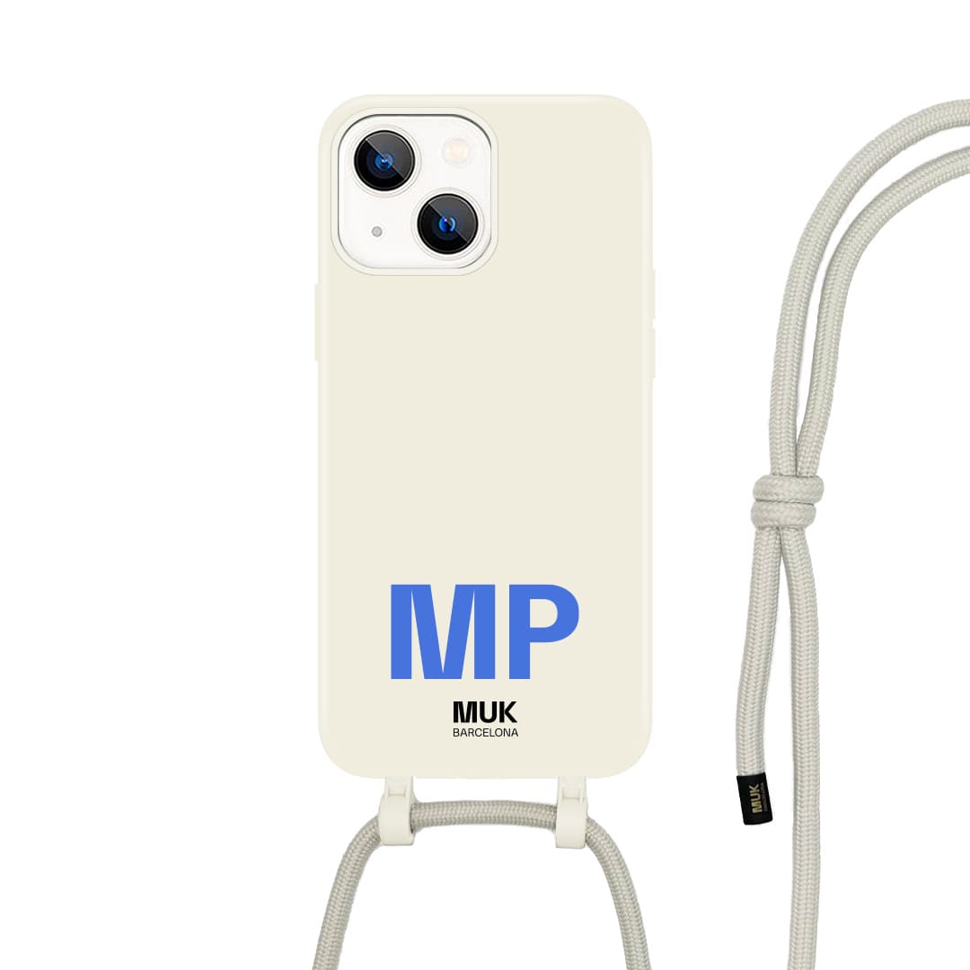 Funda de móvil compatible con MagSafe personalizada con máximo 3 iniciales en la parte de abajo en diferentes colores sobre base de color gris piedra. Fundas de móvil con carga inalámbrica (a partir del iPhone12).
