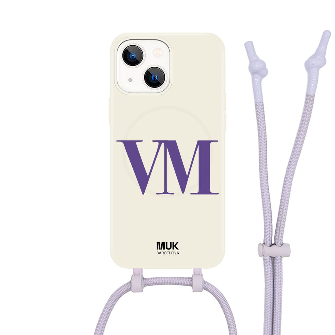  Phone Case compatible with MagSafe personalized with a maximum of 2 elegant typography initials at the bottom available in different colors on a stone-colored base.  Phone Cases with wireless charging (from iPhone12).
