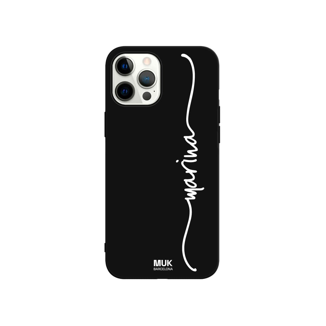 Black TPU  case personalized with a name from side to side in 10 different colors.
