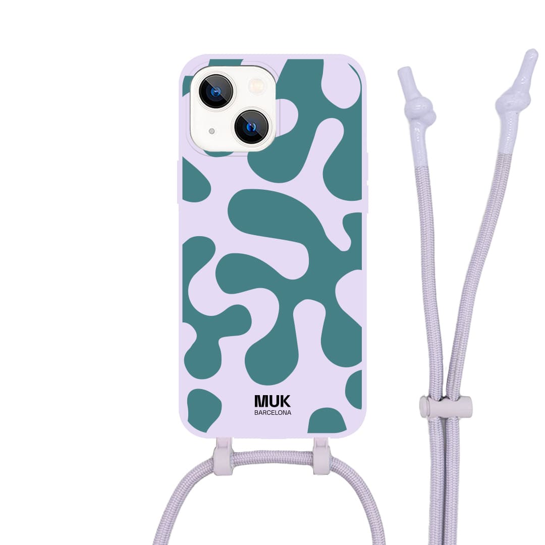 Funda de móvil compatible con MagSafe con estampado de coral verde sobre base de color lila. Fundas de móvil con carga inalámbrica (a partir del iPhone 12).
