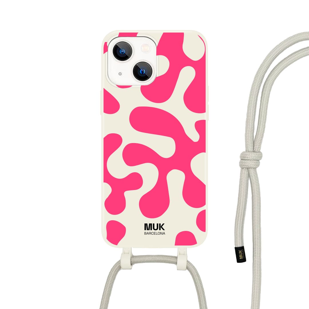 Funda de móvil compatible con MagSafe con estampado de coral rosa sobre base de color gris piedra. Fundas de móvil con carga inalámbrica (a partir del iPhone 12).
