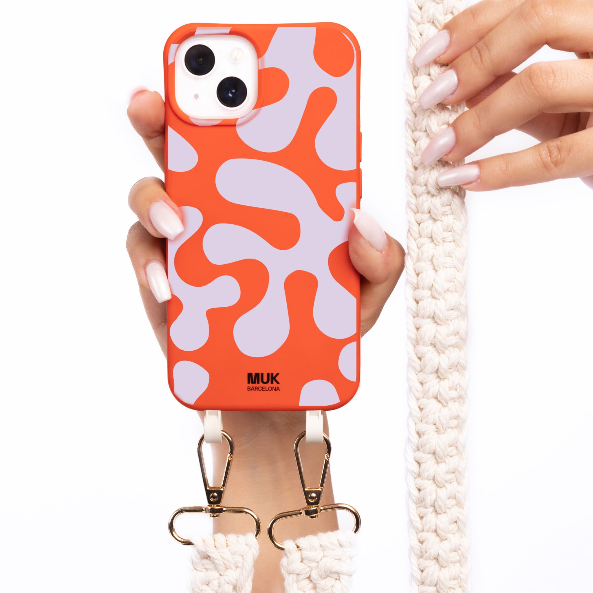 Funda de móvil compatible con MagSafe con estampado de coral lila sobre base de color teja. Fundas de móvil con carga inalámbrica (a partir del iPhone 12).
