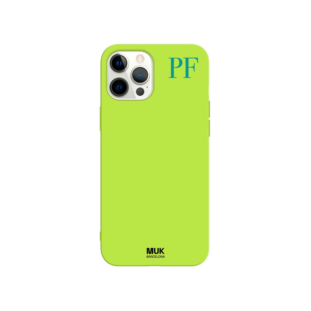 Funda de móvil TPU lima personalizada máximo 3 iniciales en la parte de arriba en 10 colores diferentes.
