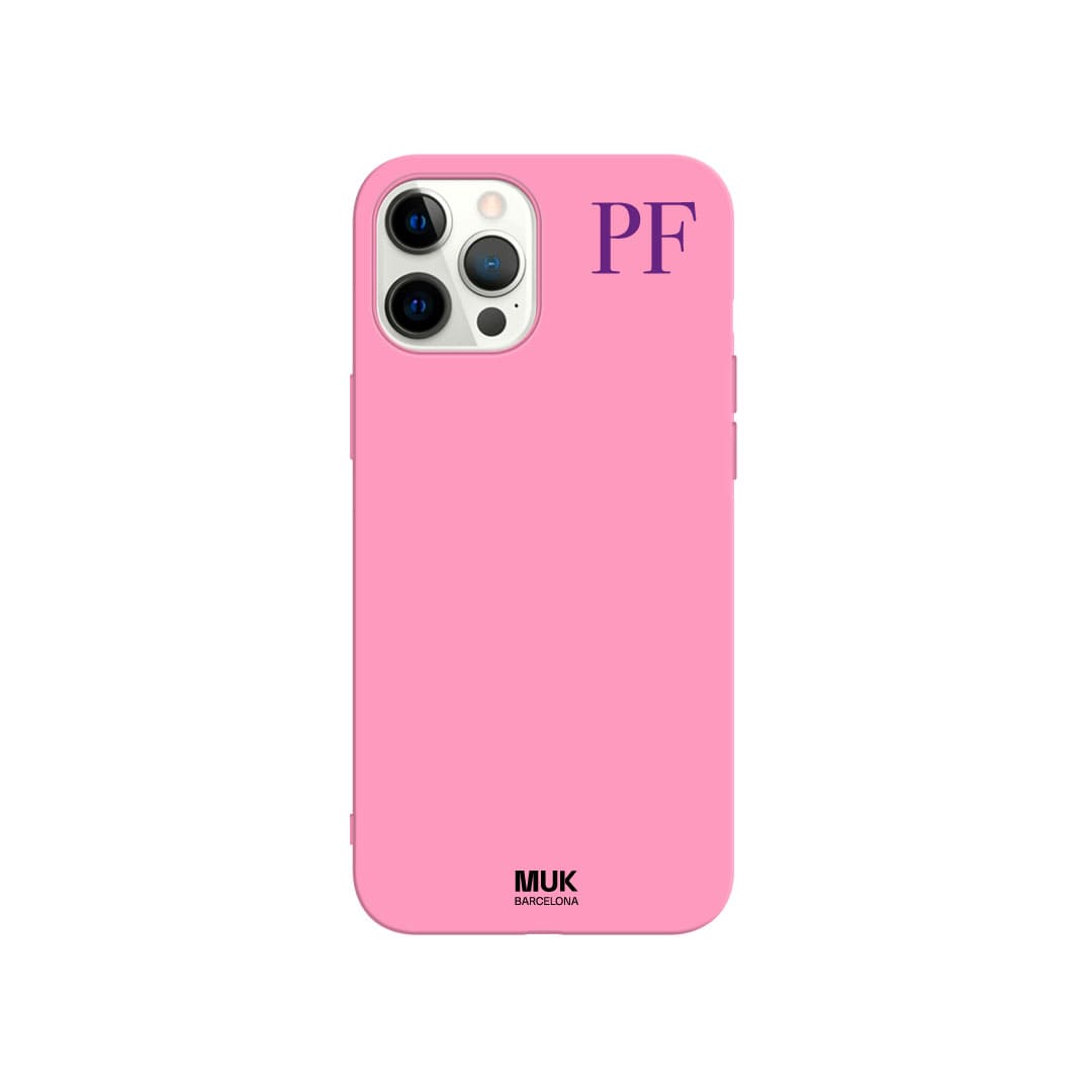 Funda de móvil TPU rosa personalizada máximo 3 iniciales en la parte de arriba en 10 colores diferentes.
