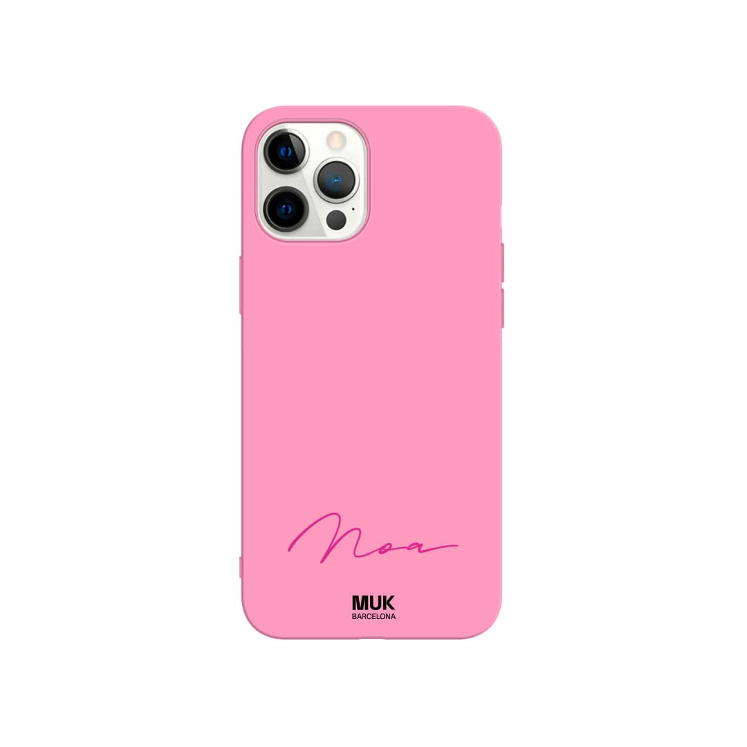 
Pink TPU  case personalized with a name horizontally with elegant typography in 10 different colors.
