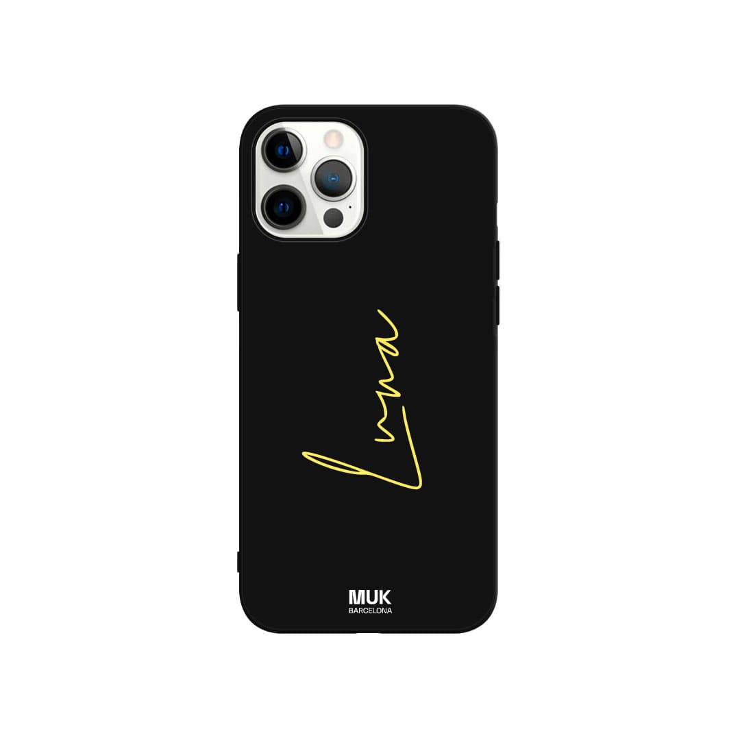  Black TPU  case personalized with a vertical name with elegant typography in 10 different colors.
