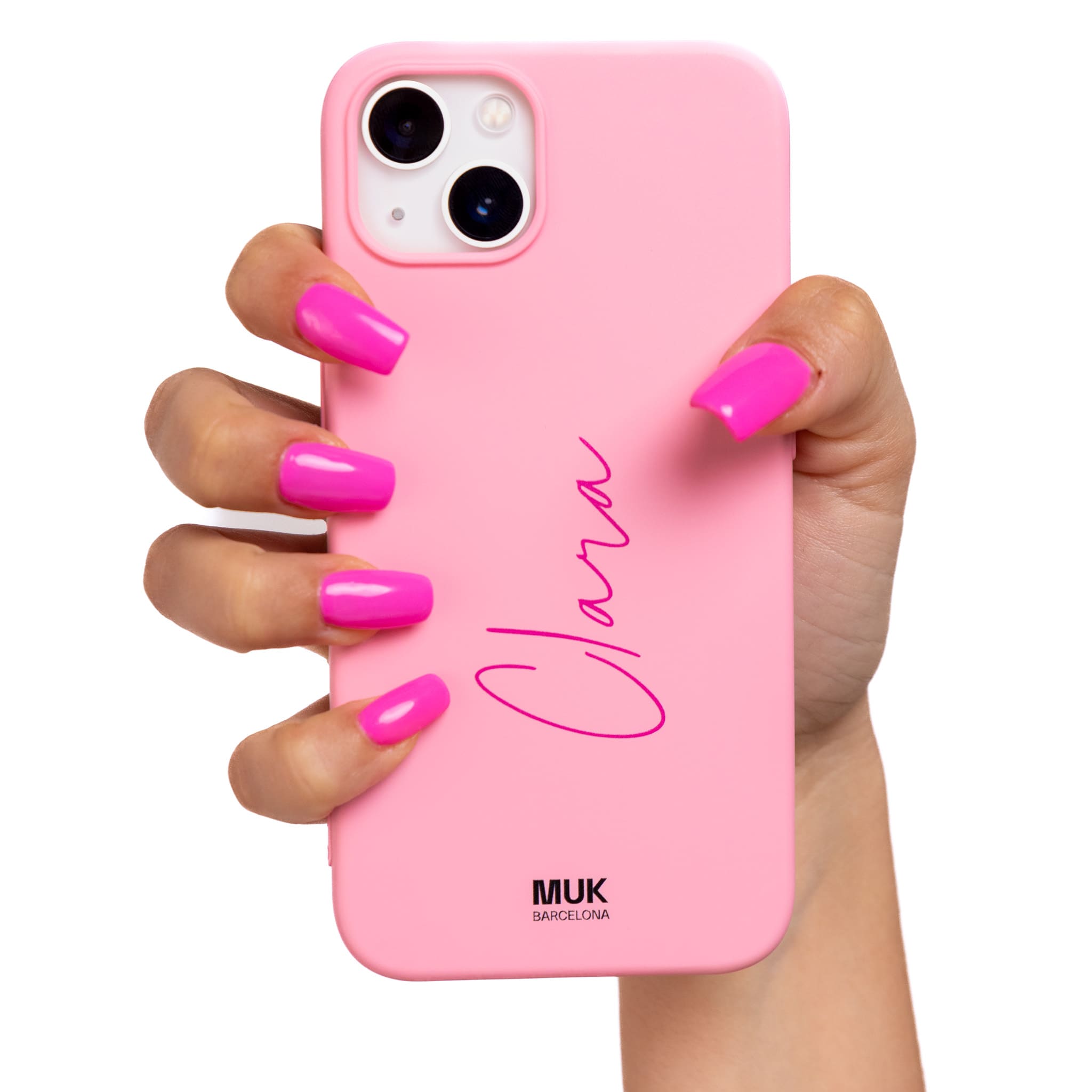  Personalized pink TPU  case with a vertical name with elegant typography in 10 different colors.
