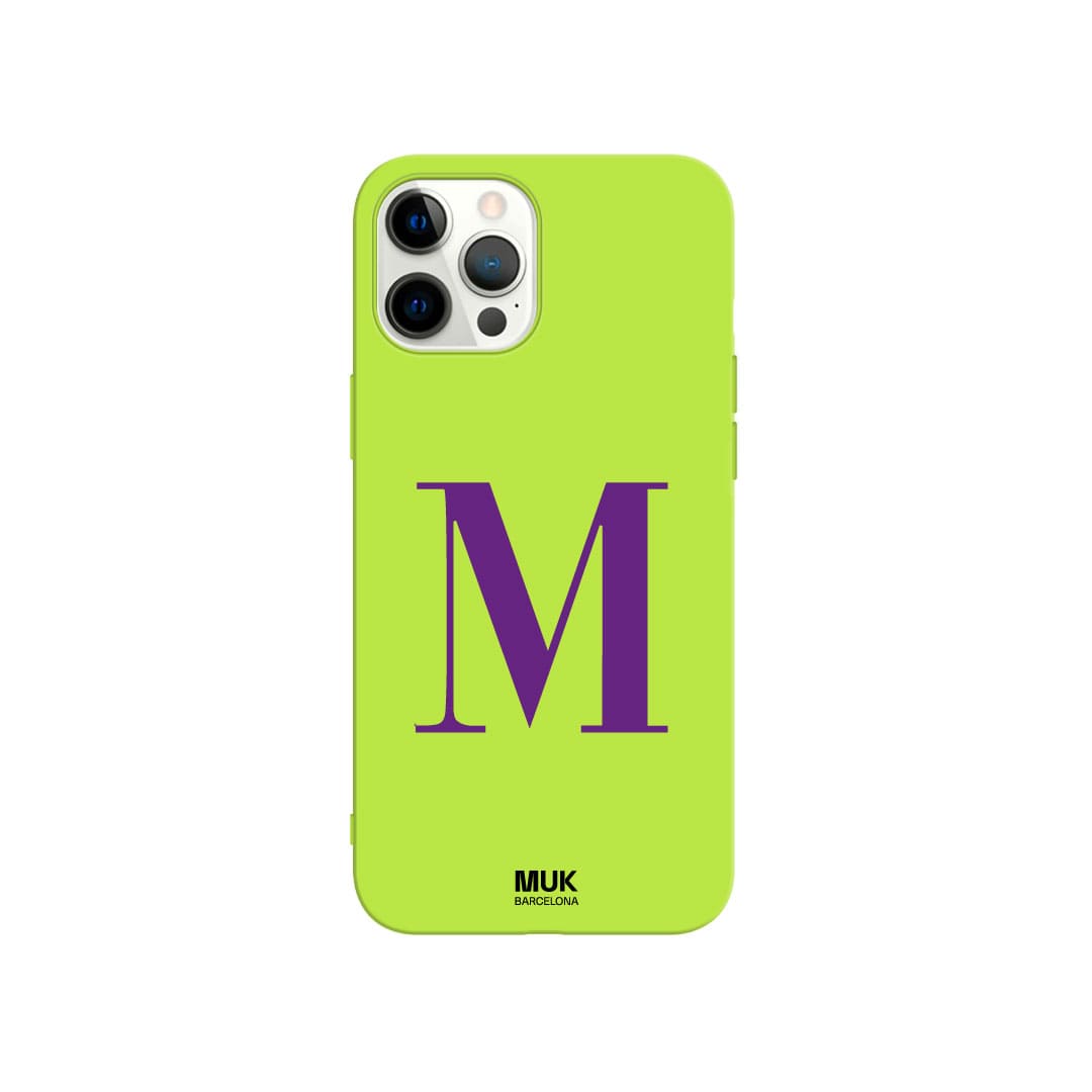  Lime TPU  Phone Case personalized with an initial in a capital letter in 10 different colors.
