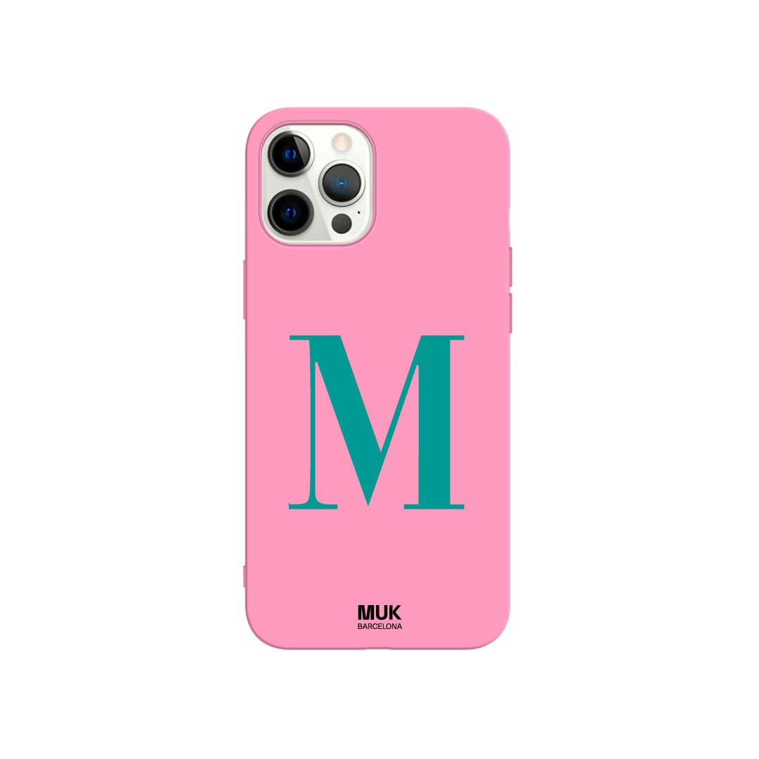 Funda de móvil TPU rosa personalizada con inicial en letra mayúscula en 10 colores diferentes.
