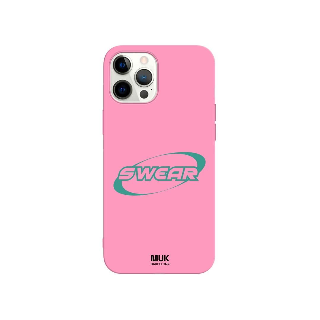 Funda de móvil TPU rosa con texto "swear" en color lagoon
