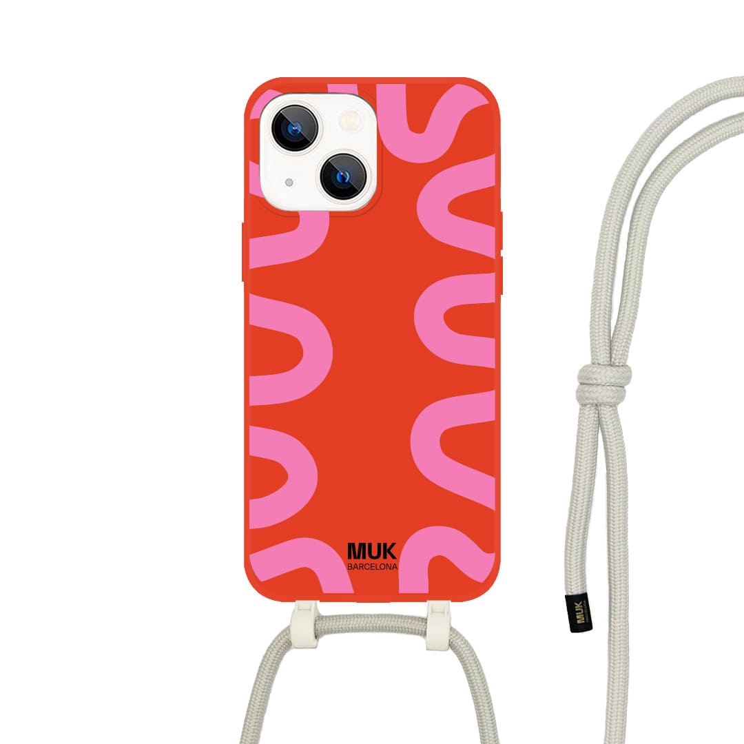 Funda de móvil compatible con Magsafe con estampado Wavy rosa sobre base de color teja. Fundas de móvil con carga inalámbrica (a partir del iPhone12).
