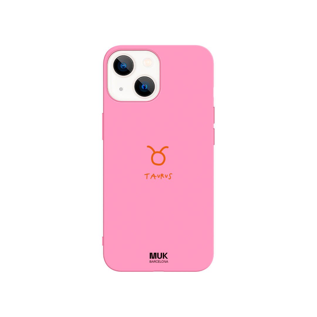 Pink TPU phone case with Taurus zodiac sign design
