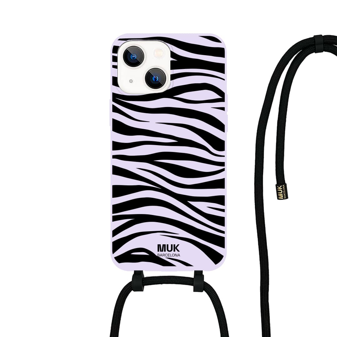Funda de móvil compatible con MagSafe con estampado de zebra negro sobre base color lila. Fundas de móvil con carga inalámbrica (a partir del iPhone12).

