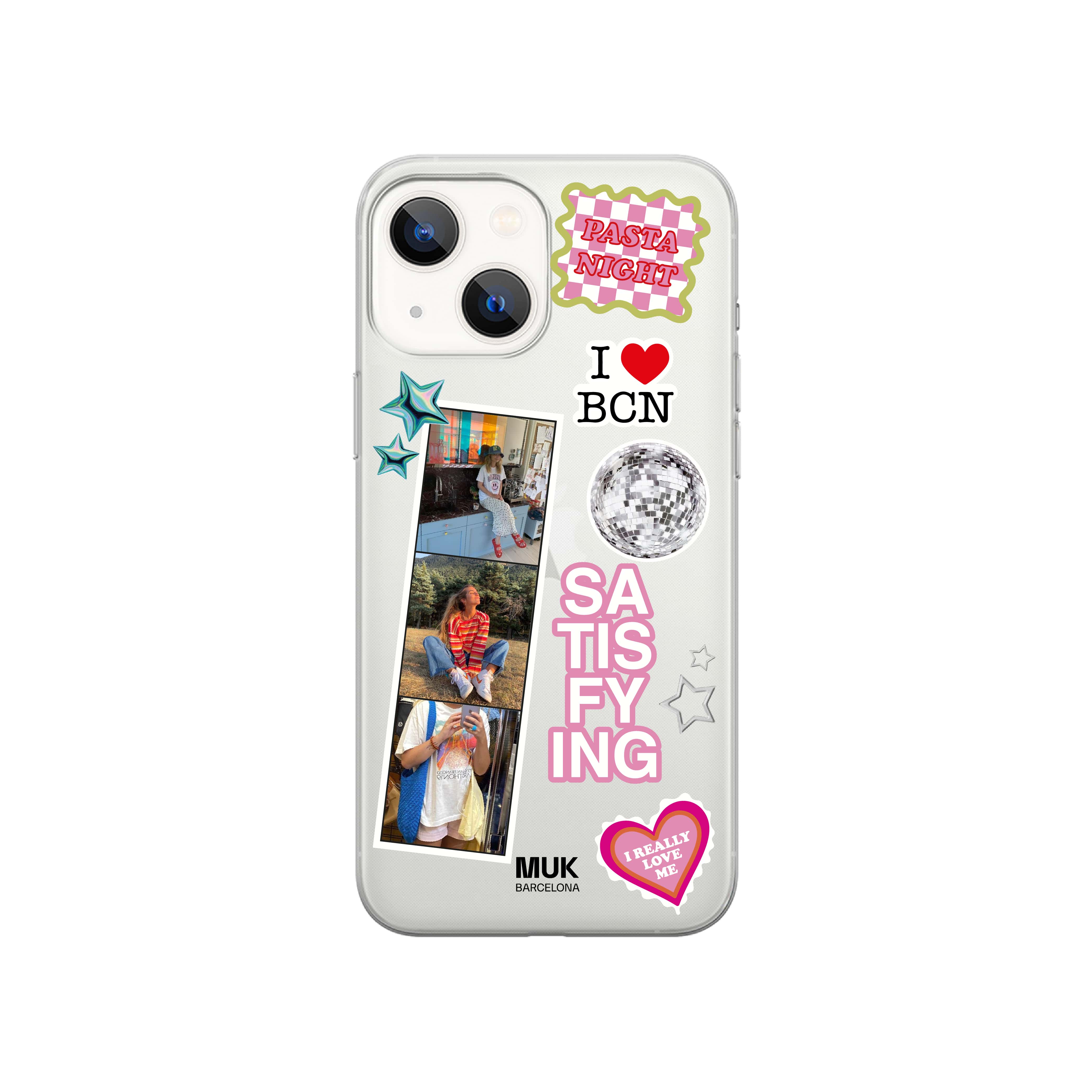 Clear aesthetic stickers phone case with 3 personalized photos.
