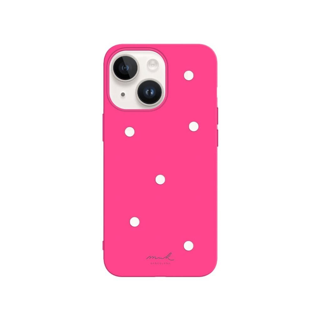 Funda de móvil rosa fucsia con 6 agujeros. No incluye los charms para colocarlos en la funda.
